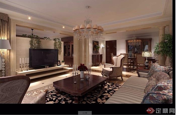 客厅卧室室内装修详细的完整住宅室内客餐厅装饰设计3d模型及效果图